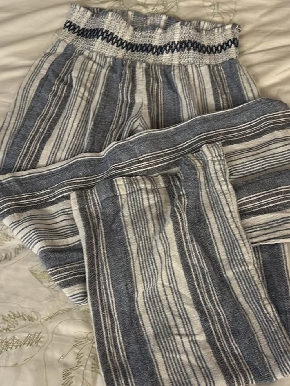 Striped Blue and White Kids Bottoms - Smocked Waist